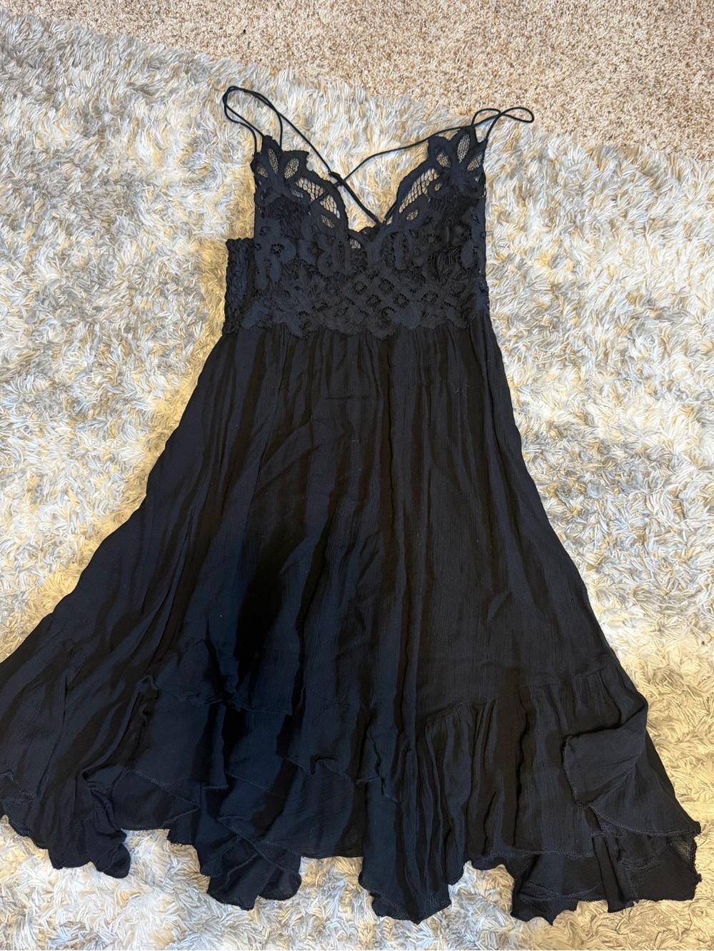 Free people Black Lace Detail Spaghetti Strap Dress